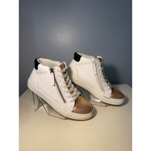 White Rose Gold High Top Zipper Lace Up Fashion Sneakers Women's Size 8.5